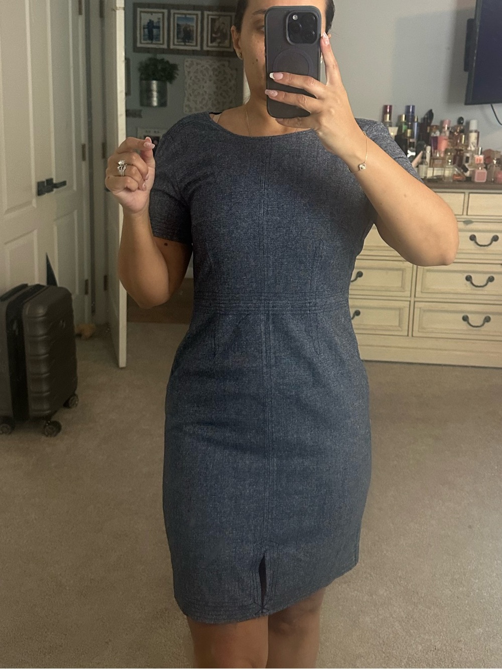 Banana Republic Denim-Style Navy Midi Sheath Dress